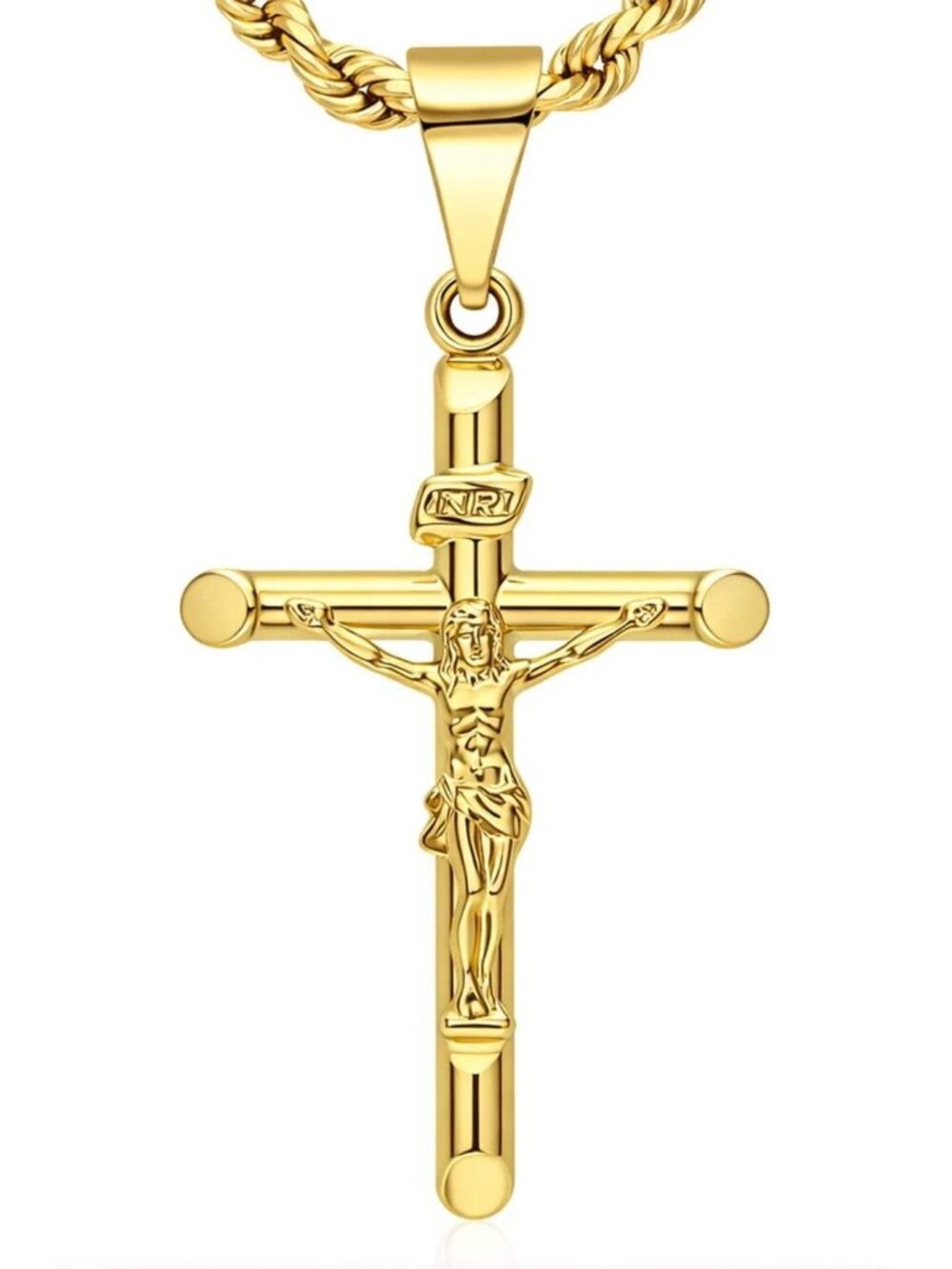 14K Gold INRI Crucifix Pendant